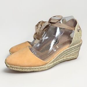 Schutz Wedge Espadrille Tie Ankle Sandals Suede Peach Orange Women's 9 EU 40‎